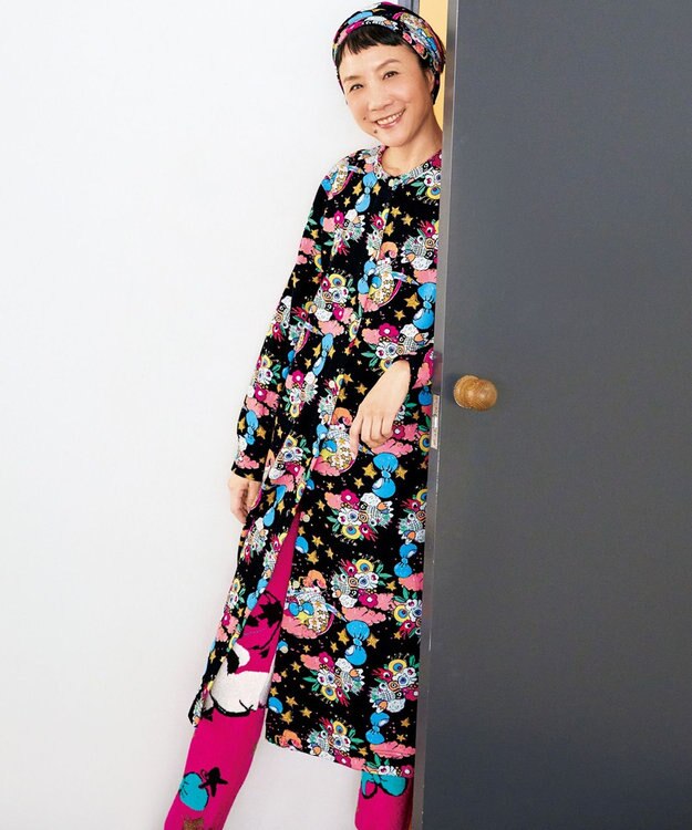 tsumori chisato SLEEP ツモリチサト ネグリジェ 綿100%(本体) あったか 長袖 ルームウェア レディース UNW407 /ワコール ブラック