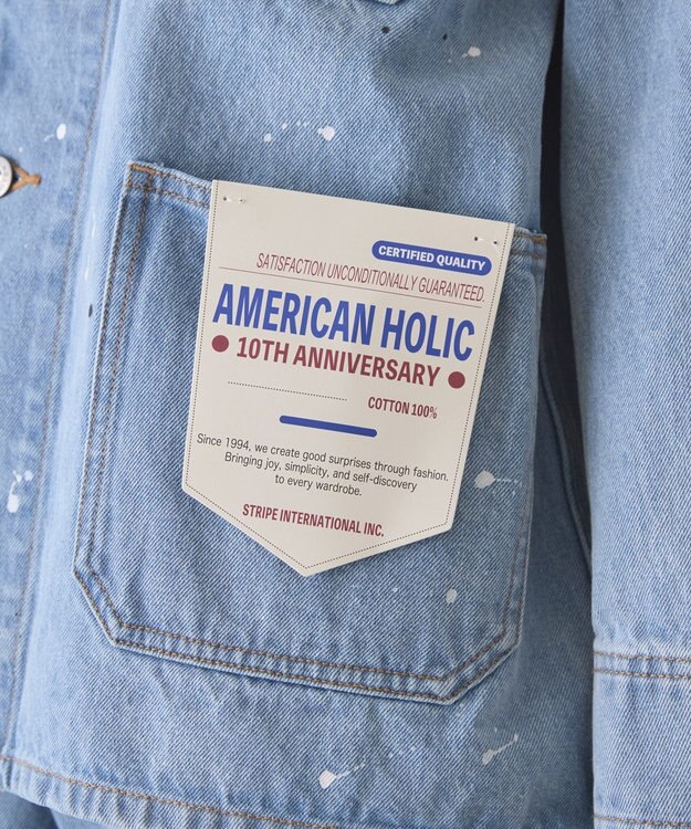 AMERICAN HOLIC ペイントデニムカバーオールジャケット Light Indigo