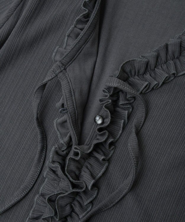 earth music&ecology フリルカットリブカーディガン Charcoal Gray