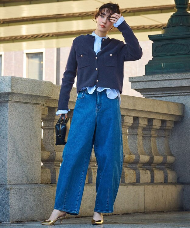 23区 S 【洗える】ミニブークレニット カーディガン ダルブルー系