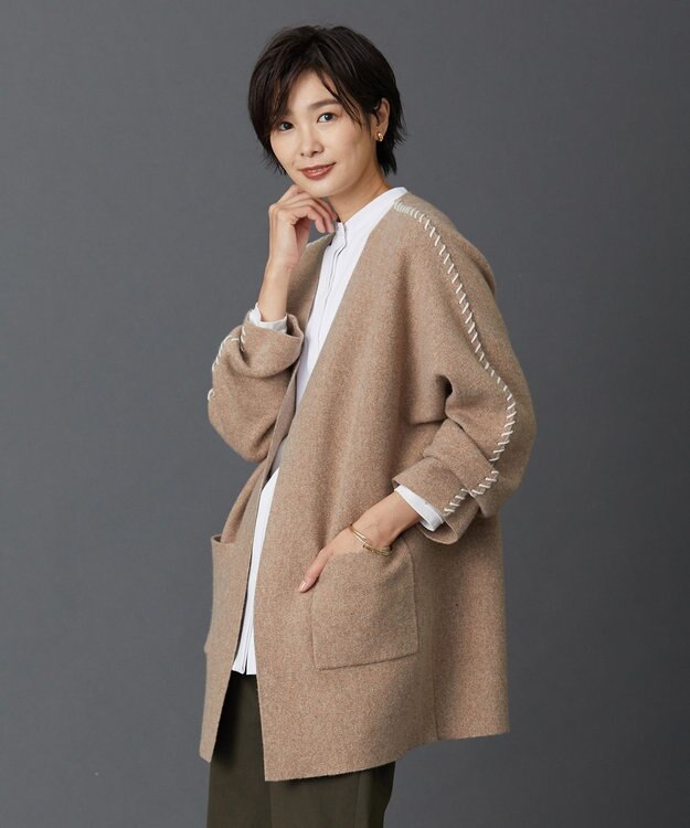 J.PRESS LADIES 【洗える】BONNY Vネック ニット アウター キャメル系