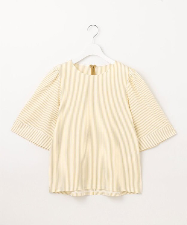 自由区 【洗える】リヨセルコットンストライプ カットソー オフ×ピスタチオ