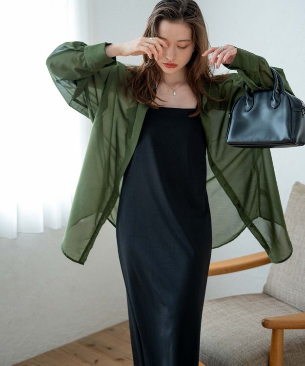 WEGO ボリュームスリーブシアーシャツ カーキ