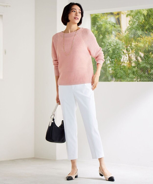 自由区 L 【カタログ掲載・WEB限定カラーあり・洗える】リネンミドルゲージボートネック ニット ライトピンク