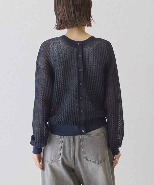 AMERICAN HOLIC 【前後2WAY】透かし編みニットカーディガン Navy