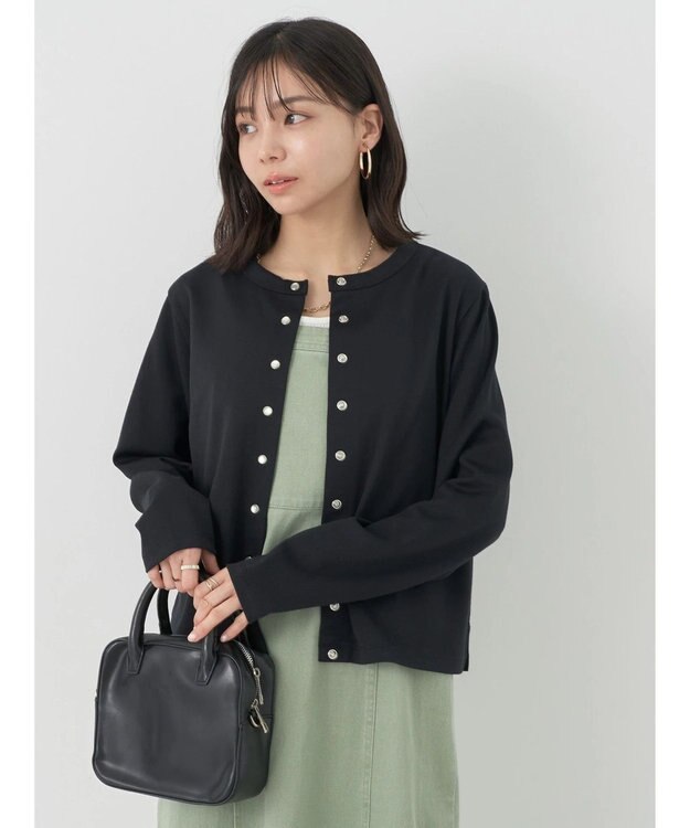 earth music&ecology パールスナップボタンカーディガン Black