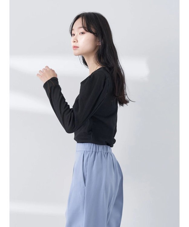 earth music&ecology パフスリーブクレープリブインナー Black
