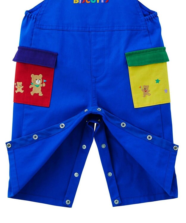 MIKI HOUSE HOT BISCUITS 【70-110cm】カラフルブロック オーバーオール ブルー