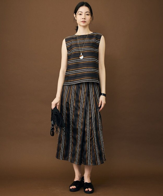 自由区 マルチストライプジャカード スカート ブラウン系