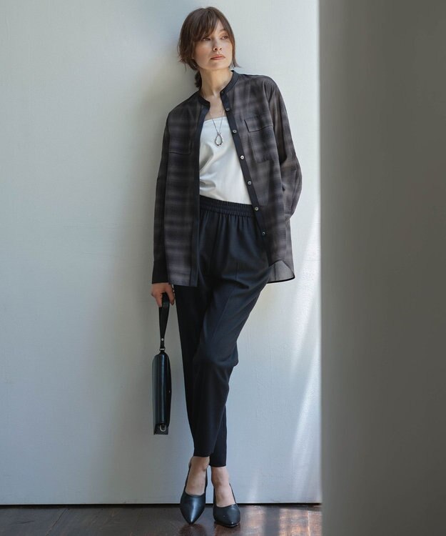 ICB 【UVカット・洗える】ウール2WAYストレッチ ドロストパンツ ブラック系