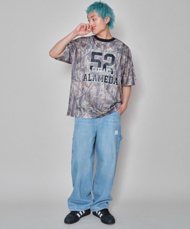 WEGO 【ウエスト紐で調整】イージーペインターグラフィックデニムパンツ 柄3