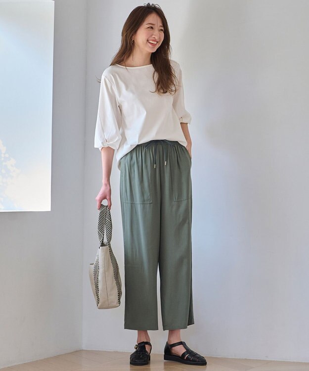 ANY 【ウエストゴム/UVケア/接触冷感】清涼リラックスワイドパンツ カーキ