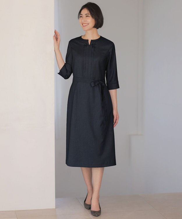 J.PRESS LADIES L 【定番人気・セットアップ対応】OXIJEWEL ストレッチ ワンピース ネイビー系