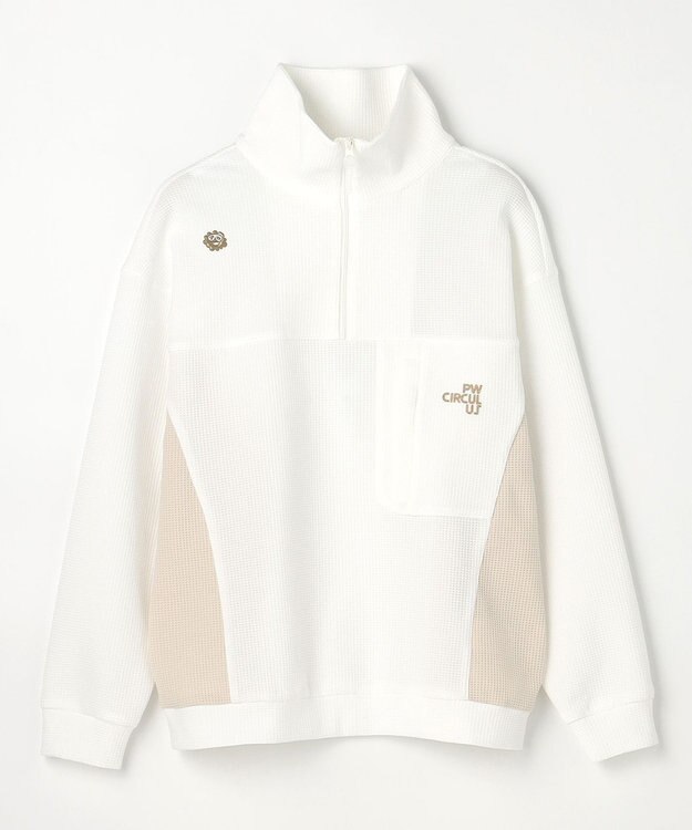 PW CIRCULUS 今が旬トップス！【ドライな肌触り / UV遮蔽率98.9% UVカット / ストレッチ】【WOMEN】ワッフルハーフジップ  ゴルフウェア レディース ホワイト系