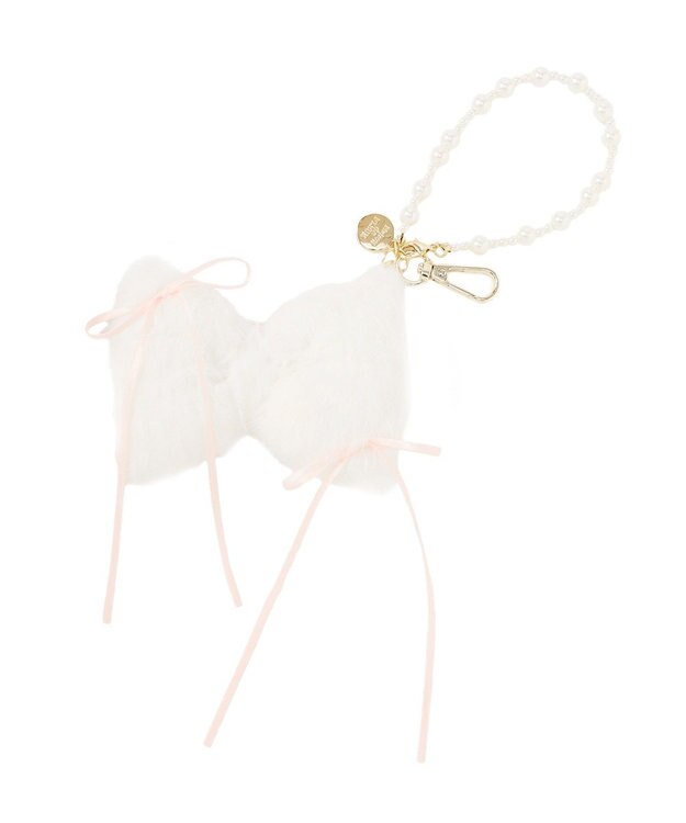 Maison de FLEUR フェイクファーリボンチャーム White