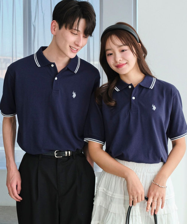 WEGO 【26年春夏新カラー登場/ユニセックス着用ITEM/SMLサイズ展開】U.S. POLO ASSN.別注ラインポロシャツ ネイビー