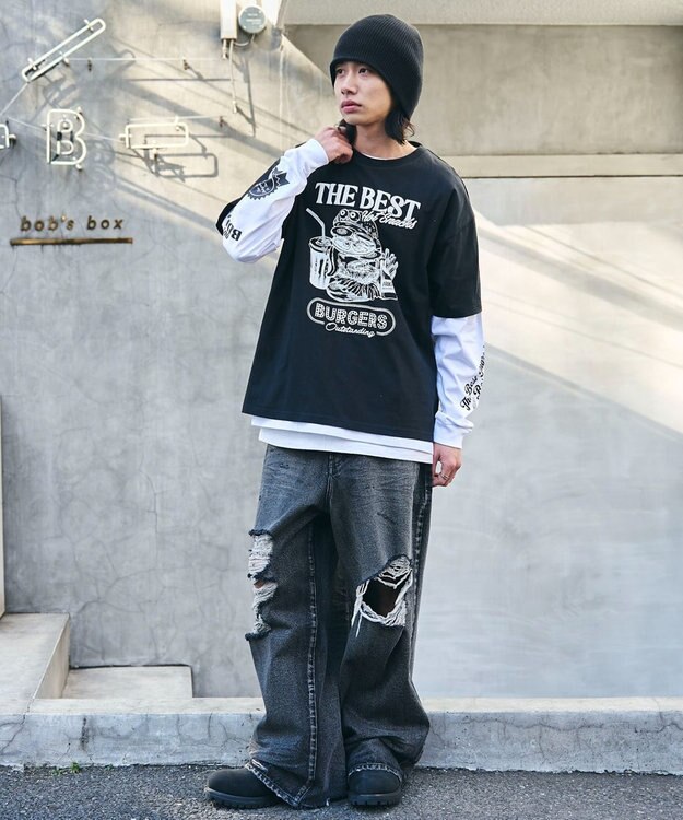 WEGO 【ユニセックス着用ITEM】グラフィックアンサンブルT（LS） ブラック