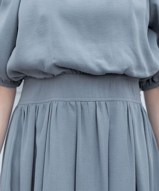 Tiaclasse 【洗える】麻調ギャザーワンピース ブルー