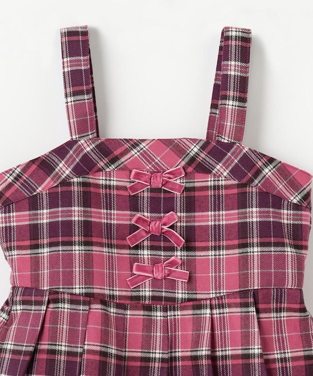 ANY KIDS チェックプリーツジャンパースカート ピンク系