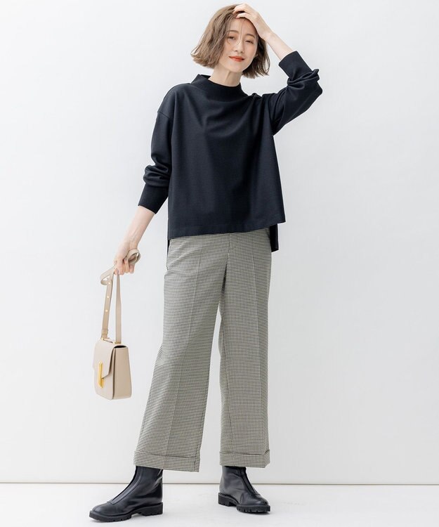 23区 【洗える】ガンクラブチェックストレッチ アンクル パンツ モノトーンチェック