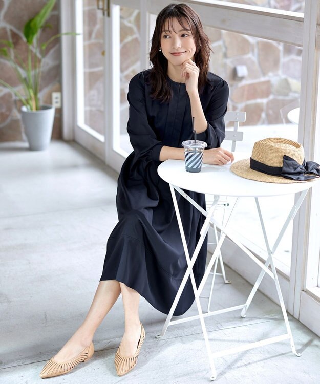 Tiaclasse L 【セレモニー・XSサイズ(5号)追加・新色追加・洗える】キーネックフレアワンピース ネイビー