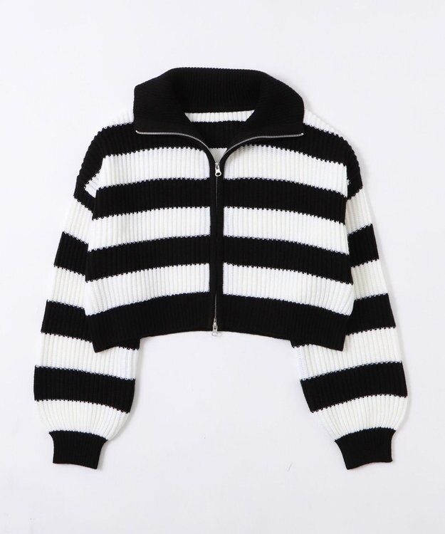 WEGO ダブルジップショートニットブルゾン ブラックボーダー