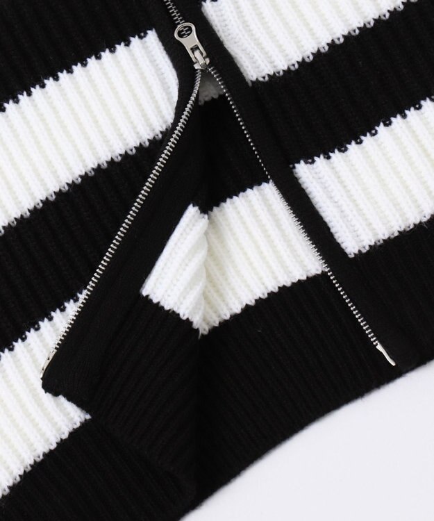 WEGO ダブルジップショートニットブルゾン ブラックボーダー