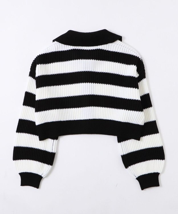 WEGO ダブルジップショートニットブルゾン ブラックボーダー