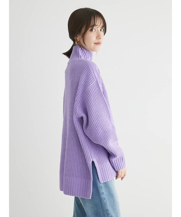 Green Parks ｍｏｋｏモール畦ニット前後差プルオーバー Purple