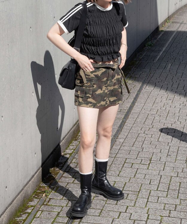 WEGO ラインデザインシャーリングトップス ブラック