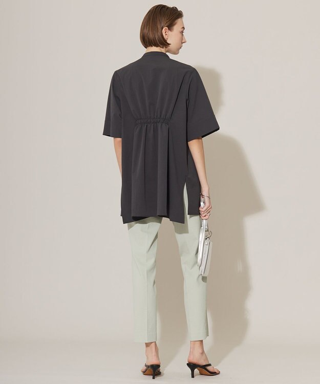 ICB 【洗える】ヴィンテージスパンブロード バンドカラーシャツ チャコールグレー系