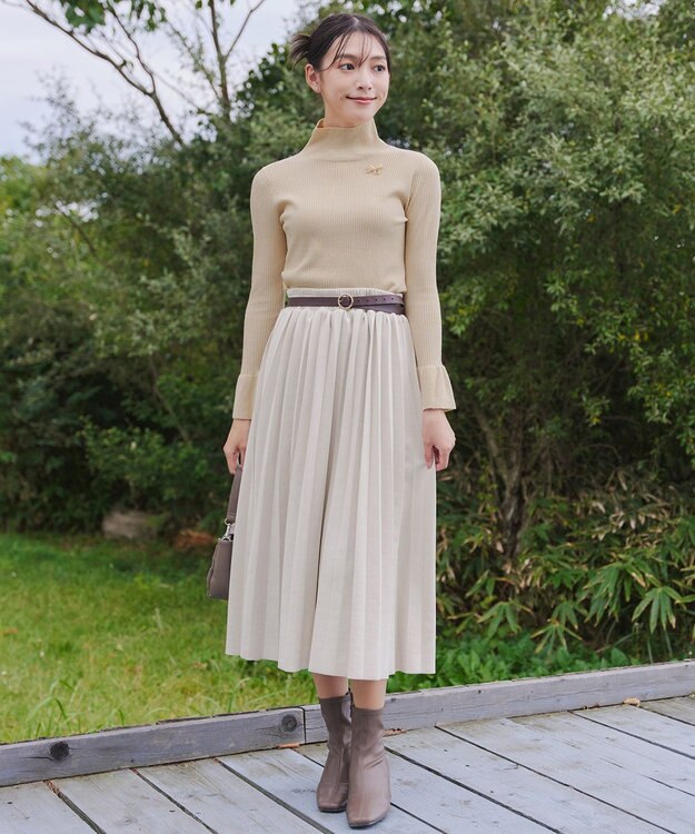 Tiaclasse 【洗える】スパンコールハイネックリブニットトップス ベージュ