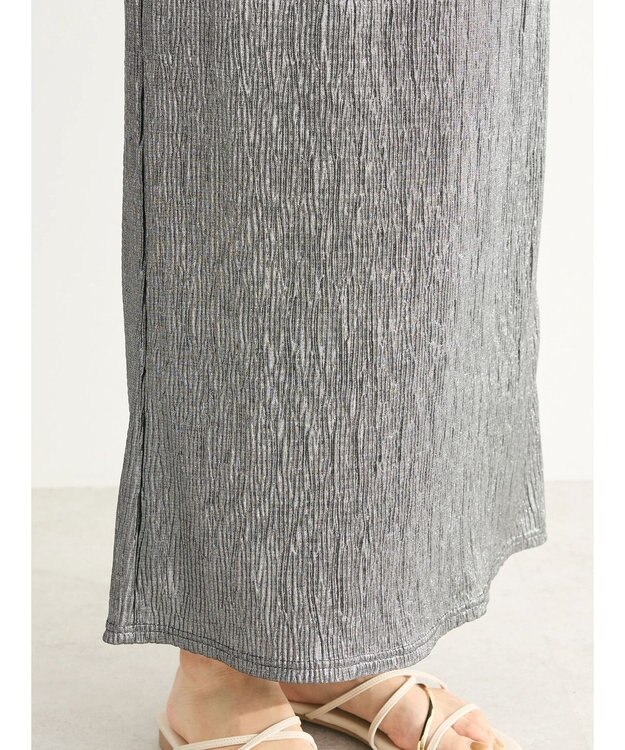 Green Parks シャイニープリーツナロースカート Dark Silver