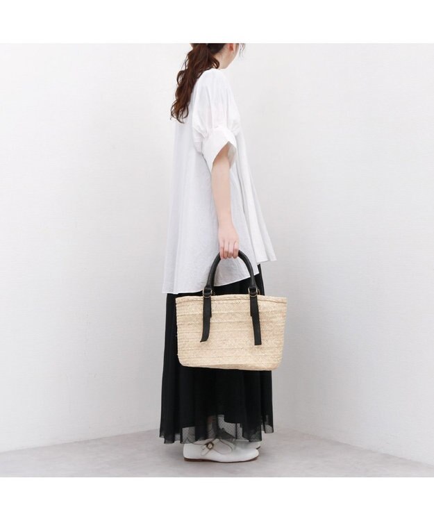 UNBILLION ペルケ perche / 牛革付属椰子かごマルシェバッグS ブラック