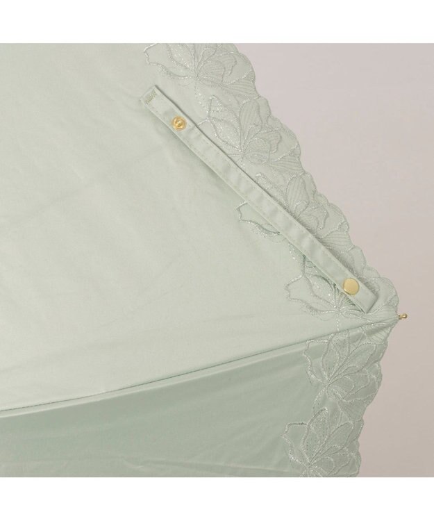 UNBILLION カシュネ cachenez / PUフラワーラメ刺繍トップレス2段折りたたみ傘 グリーン