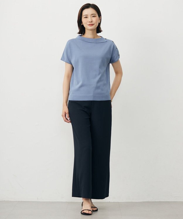 J.PRESS LADIES 【洗える・抗菌防臭】COTTON POLYESTER 襟付き ニット ソフトブルー系