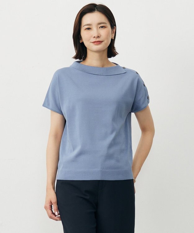J.PRESS LADIES 【洗える・抗菌防臭】COTTON POLYESTER 襟付き ニット ソフトブルー系