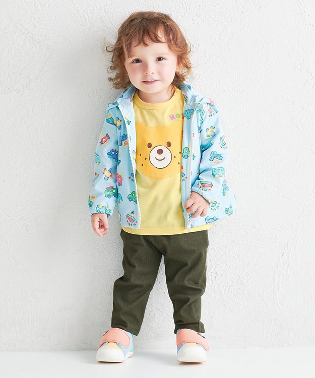 MIKI HOUSE HOT BISCUITS 【80-120cm】ビーンズ×乗り物 総柄ウインドブレーカー サックス