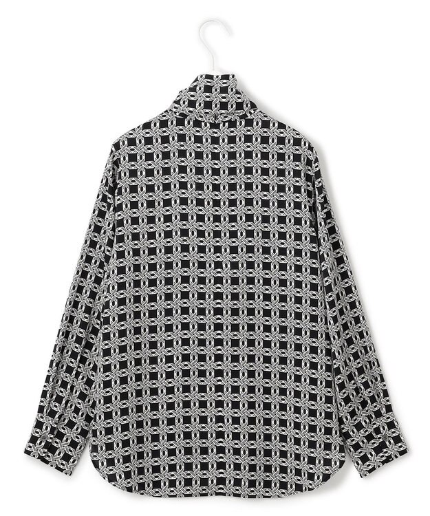 ICB 【洗える】レトロウォールペーパープリント ブラウス オフホワイト×ブラック系