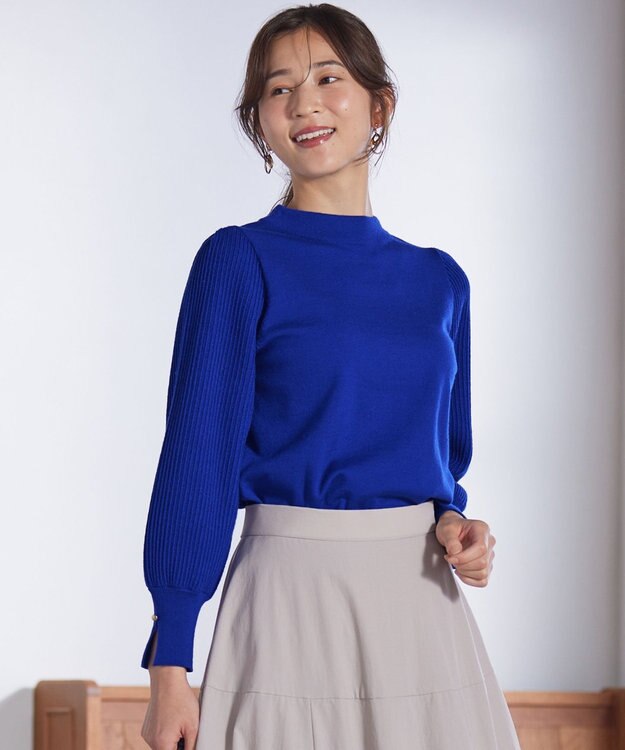 ANY SIS 【CICA加工・選べる9色展開】スリットポイントボトルネック ニット 青