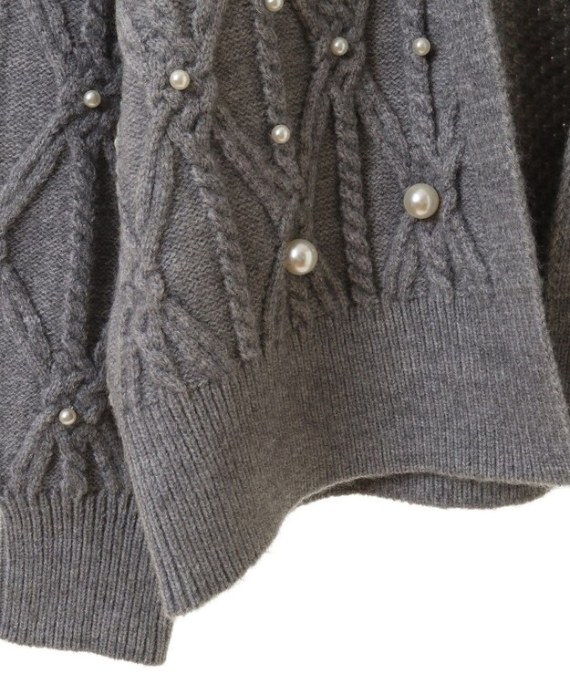 Green Parks パール付ケーブルニットカーディガン Gray Mixture