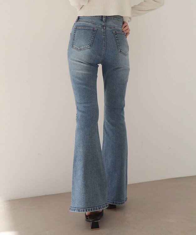 WEGO 【美脚パンツ】ストレッチフレアデニムパンツ デニム中濃色