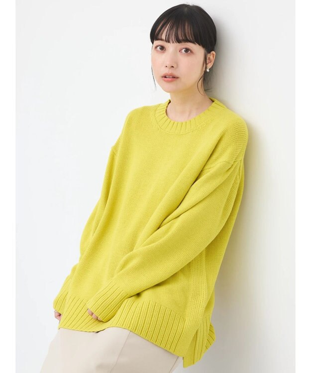earth music&ecology ウォッシャブル脇スリットクルーネックプルオーバー Yellow