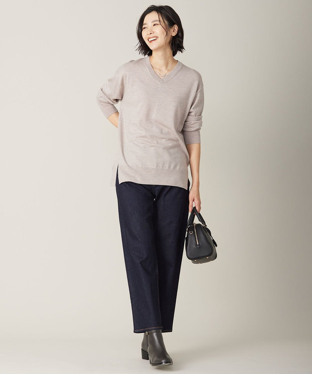 J.PRESS LADIES S 【洗える】BASIC STRETCH DENIM ボーイフィット パンツ ネイビー系