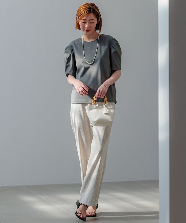 23区 【洗える】スムースデザイン タックディテール カットソー カーキ系