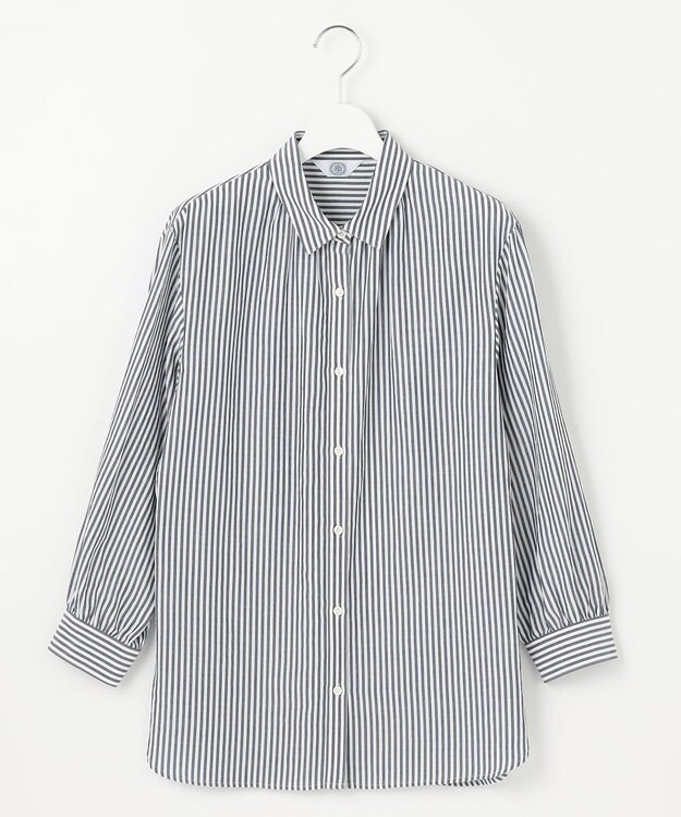 J.PRESS LADIES 【洗える】コットンアセVis ストライプ シャツカラー ブラウス ネイビー系1