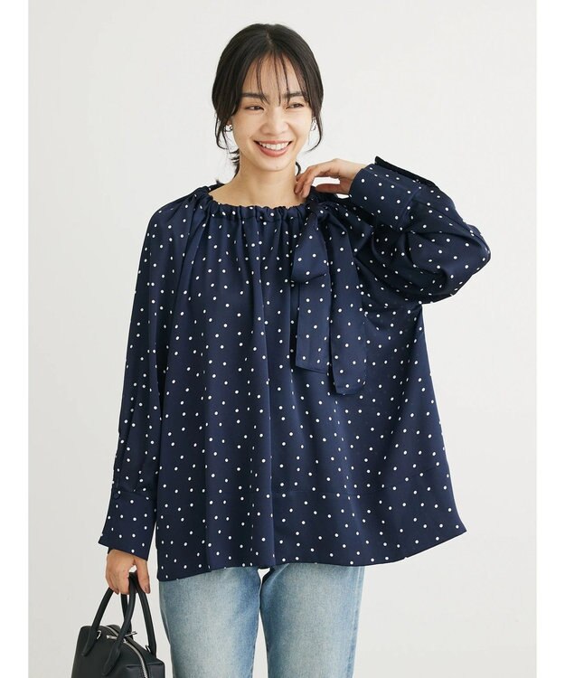 Green Parks Ｂ．ドットリボンブラウス Navy