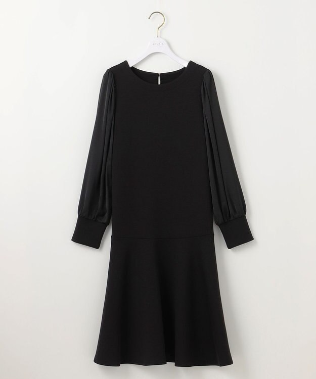 ANY SIS 【洗える】サテンコンビダンボール ワンピース ブラック