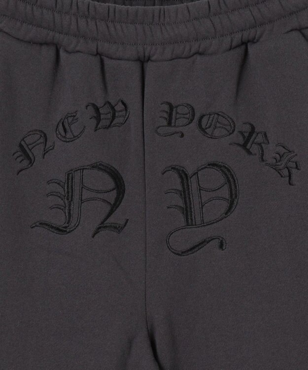 WEGO 【ウエストゴム】グラフィック刺繍裏起毛ワイドSWTパンツ ダークグレー