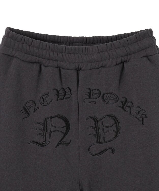 WEGO 【ウエストゴム】グラフィック刺繍裏起毛ワイドSWTパンツ ダークグレー